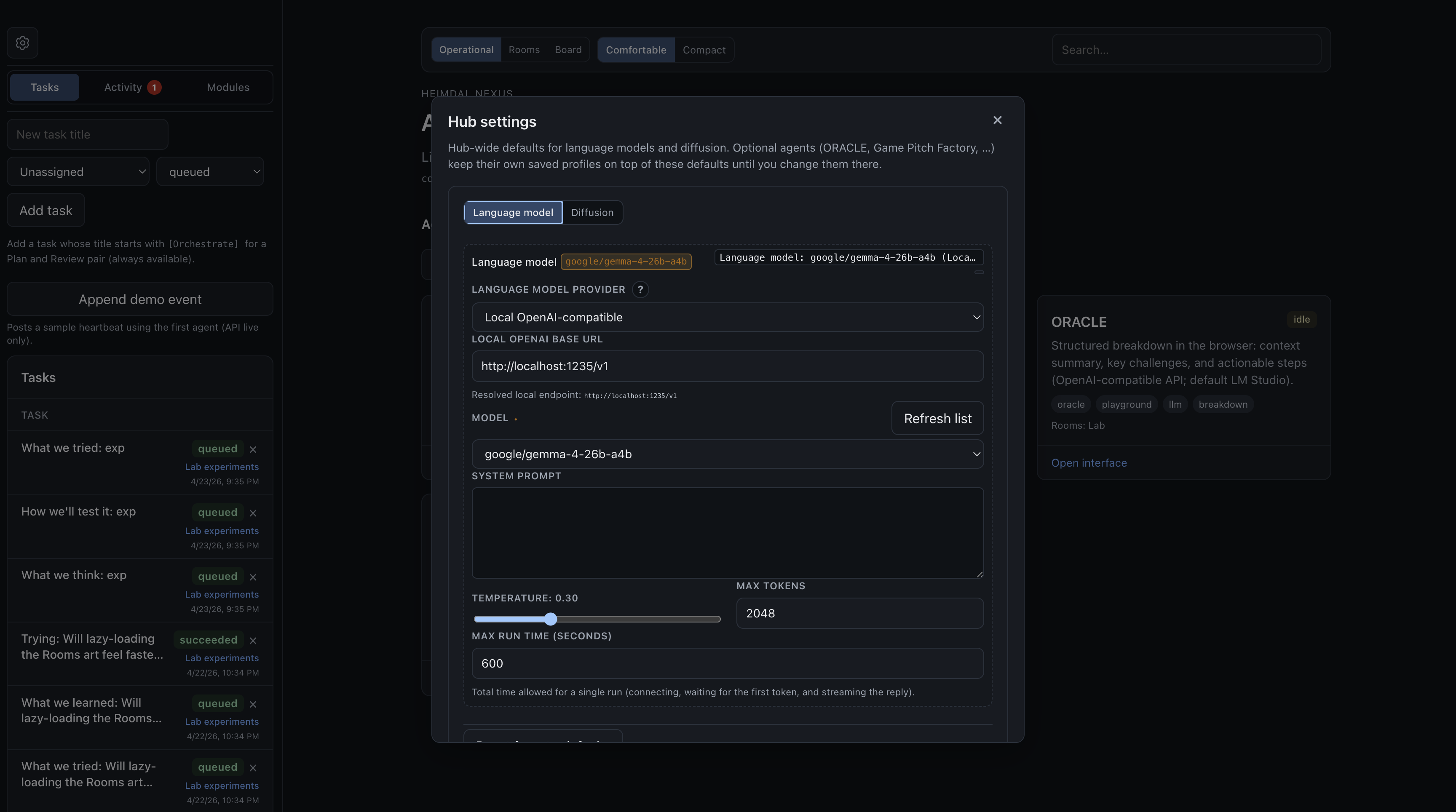 Hub-wide inference defaults for chat and diffusion — shared by all modules.